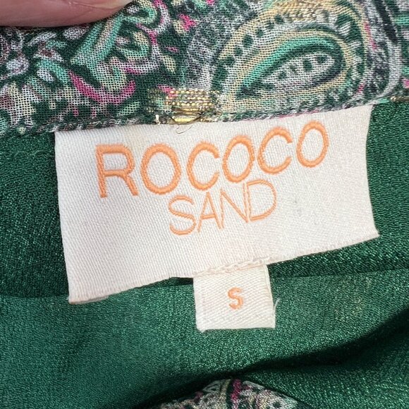 Rococo Sand Mini Shirt Dress Sheer Metallic Paisley Button Up Collar Green Small - Picture 3 of 13